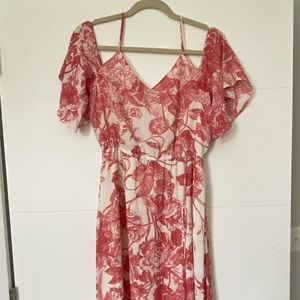 Ann Taylor Loft romantic floral print off the shoulder midi dress Sz s